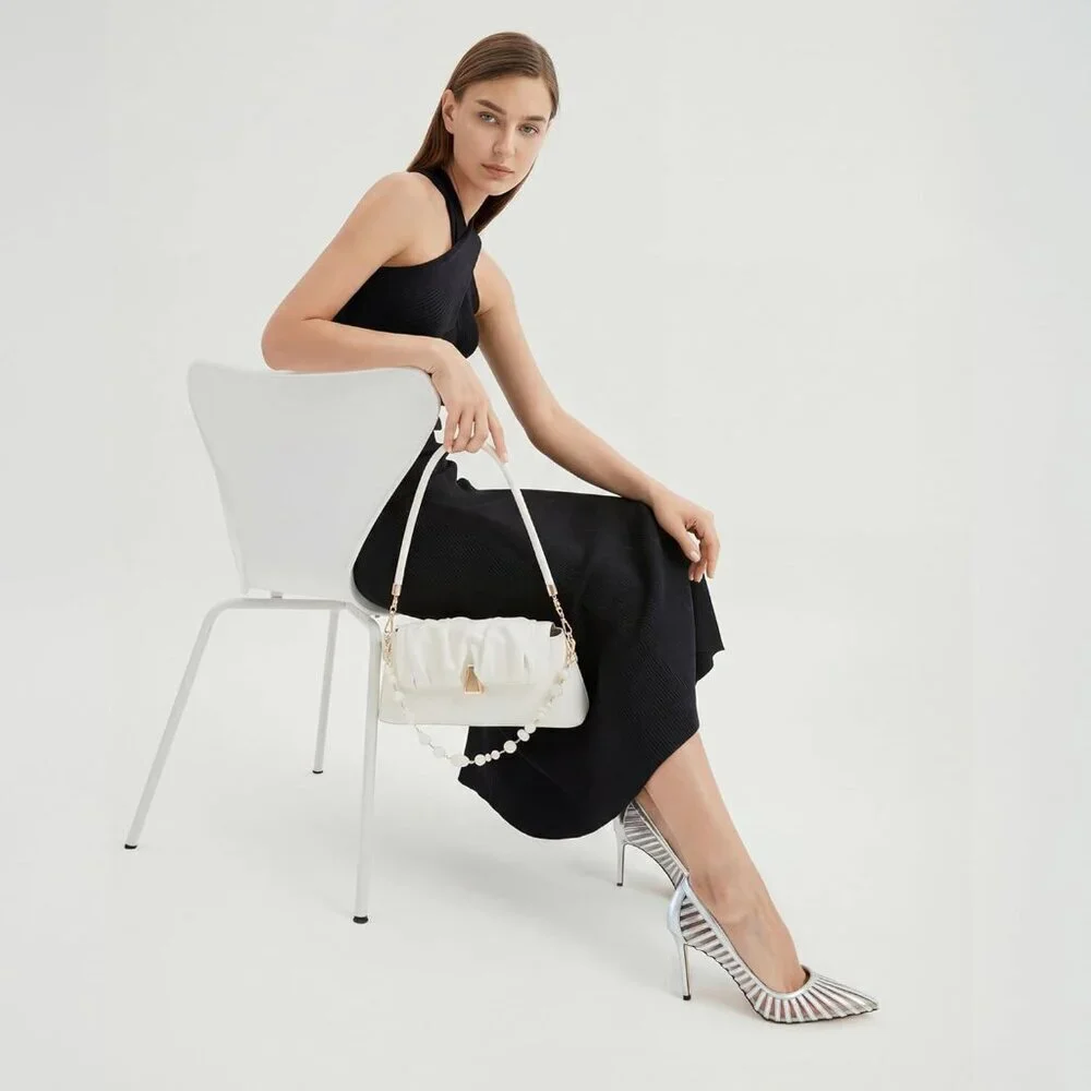 Women's Silver Pumps Pointed Toe Heels Closed Toe Mesh Pumps High Stiletto Heel